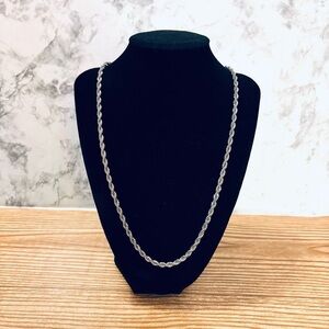 Twisted Rope Silver Tone Chain Necklace